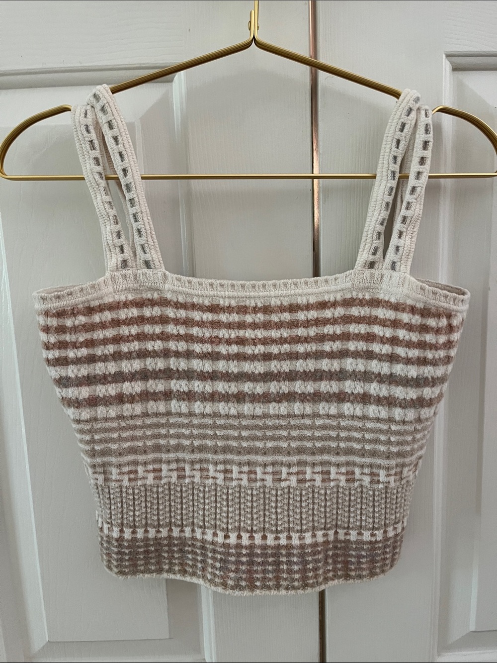 Striped Knit Square-Neck Camisole in Cream & Brown